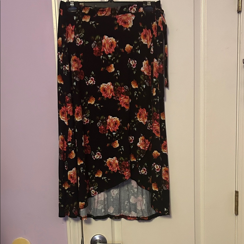 Bobeau Black Floral High Low Skirt